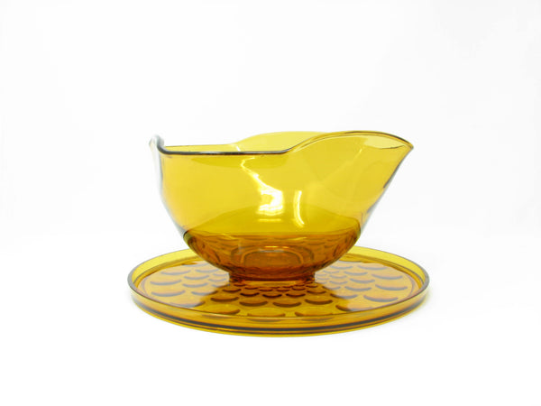 edgebrookhouse - Vintage Amber Hobnail Glass Platter and Ruffled Serving Bowl - 2 Pieces