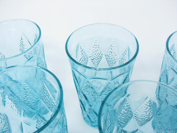 edgebrookhouse Vintage Anchor Hocking Gemstone Aquamarine Glass Tumblers with Quilted Diamond Design - 8 Pieces