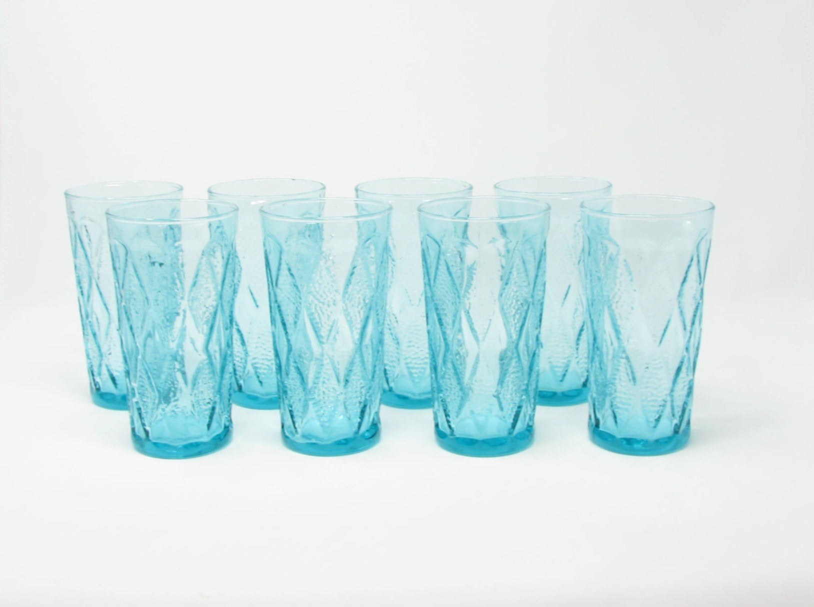 edgebrookhouse Vintage Anchor Hocking Gemstone Aquamarine Glass Tumblers with Quilted Diamond Design - 8 Pieces