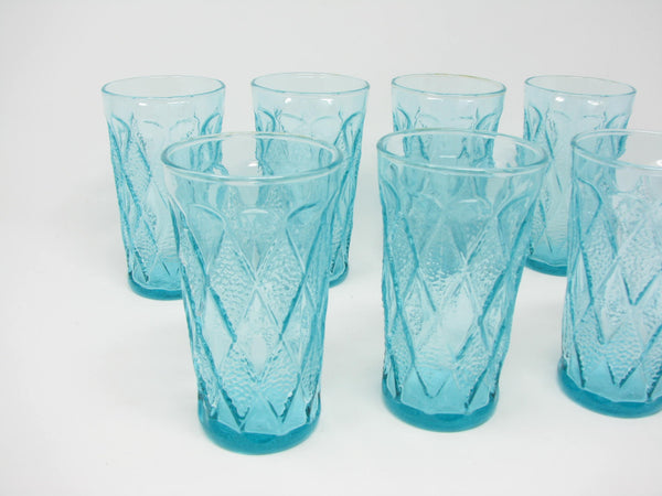 edgebrookhouse Vintage Anchor Hocking Gemstone Aquamarine Juice Glasses with Quilted Diamond Design - 7 Pieces