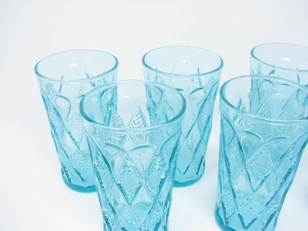 edgebrookhouse Vintage Anchor Hocking Gemstone Aquamarine Juice Glasses with Quilted Diamond Design - 7 Pieces