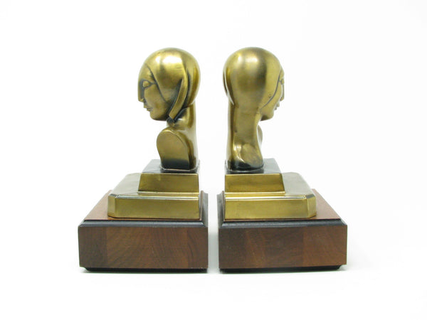 Vintage Art Deco A C Rehberger ACR Chicago Polished Brass Bust Bookends - a Pair
