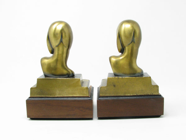 Vintage Art Deco A C Rehberger ACR Chicago Polished Brass Bust Bookends - a Pair