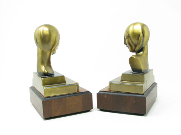 Vintage Art Deco A C Rehberger ACR Chicago Polished Brass Bust Bookends - a Pair