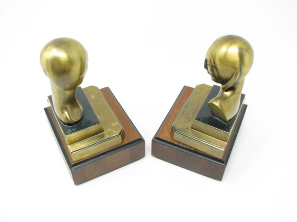 Vintage Art Deco A C Rehberger ACR Chicago Polished Brass Bust Bookends - a Pair