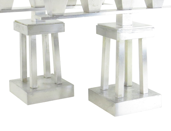 Vintage Art Deco Brushed Aluminum 5-Lights Candle Holders on 4-Pillars - a Pair