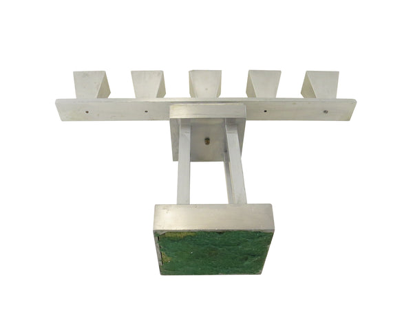 Vintage Art Deco Brushed Aluminum 5-Lights Candle Holders on 4-Pillars - a Pair