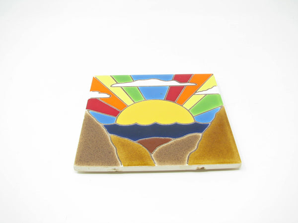 edgebrookhouse Vintage Basheer Ceramic Art Tile Trivet with Rainbow Decoration