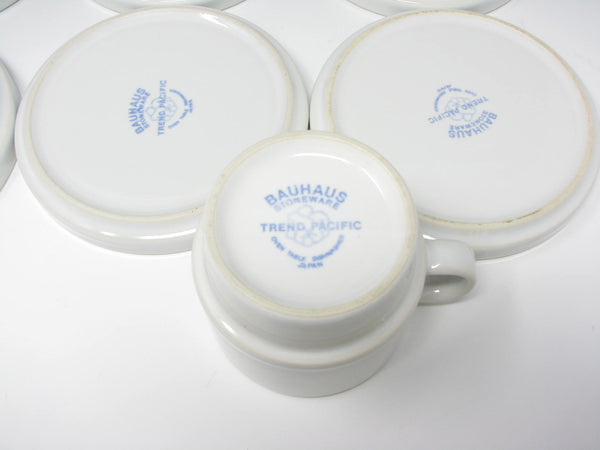 Vintage Isamu Kenmochi for Trend Pacific Bauhaus White Stoneware Cups and Saucers - 12 Pieces