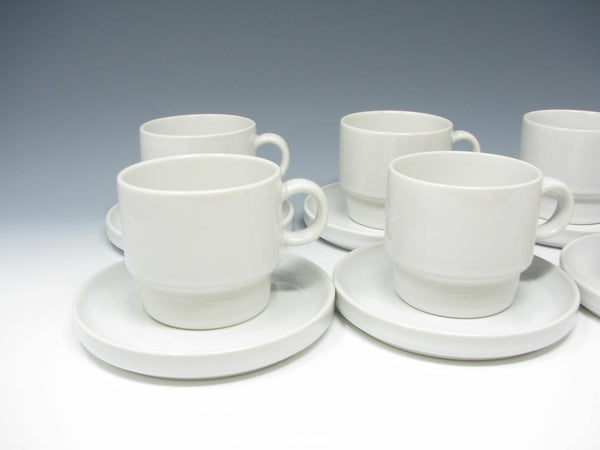 Vintage Isamu Kenmochi for Trend Pacific Bauhaus White Stoneware Cups and Saucers - 12 Pieces