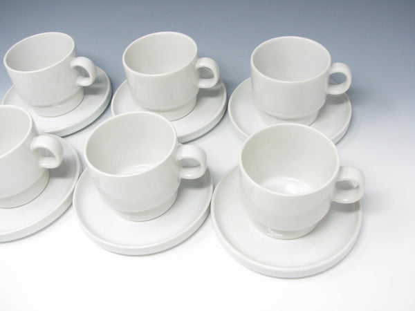 Vintage Isamu Kenmochi for Trend Pacific Bauhaus White Stoneware Cups and Saucers - 12 Pieces
