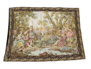 edgebrookhouse Vintage Belgium Tapestry of a Romantic Scene Inspired by Francois Boucher