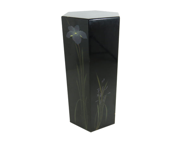 Vintage Black Lacquer Hexagon Pedestal With Floral Motif