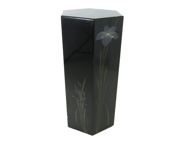 Vintage Black Lacquer Hexagon Pedestal With Floral Motif