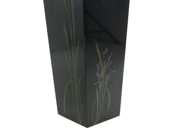 Vintage Black Lacquer Hexagon Pedestal With Floral Motif