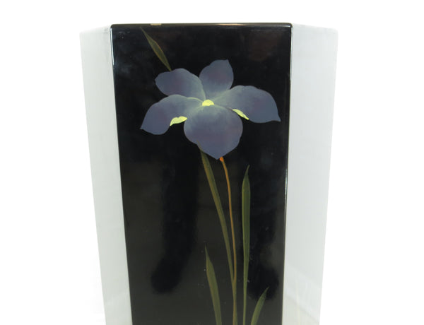 Vintage Black Lacquer Hexagon Pedestal With Floral Motif