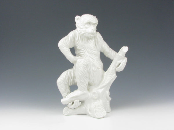 Vintage Blanc de Chine Monkey on Tree Sculpture