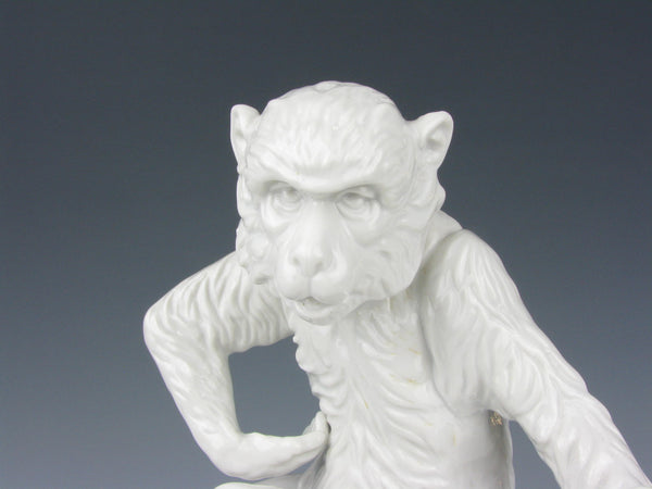 Vintage Blanc de Chine Monkey on Tree Sculpture