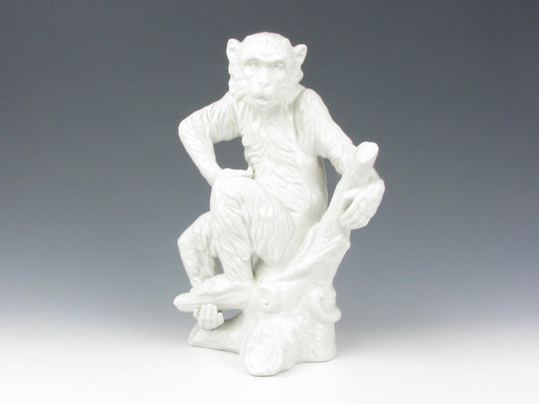 Vintage Blanc de Chine Monkey on Tree Sculpture