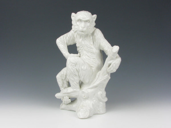 Vintage Blanc de Chine Monkey on Tree Sculpture