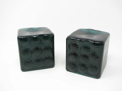 Vintage Blenko Green Ice Glass Sculpture Block Cube Bookends Designed by Joel Meyers - a Pair