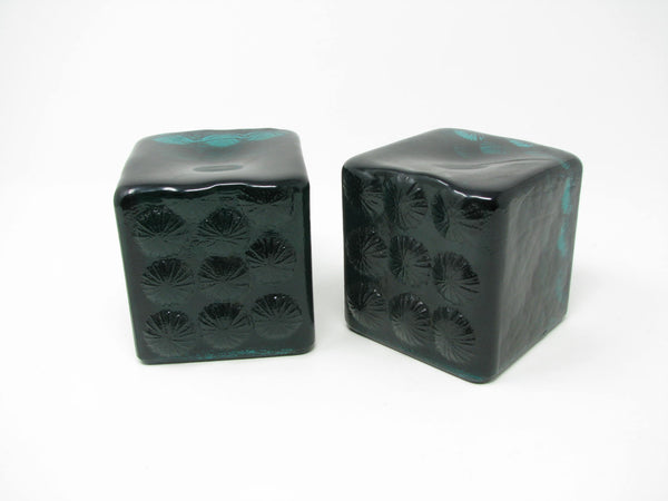 edgebrookhouse Vintage Blenko Green Ice Glass Sculpture Block Cube Bookends Designed by Joel Meyers - a Pair