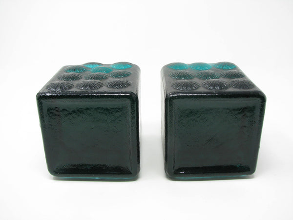 edgebrookhouse Vintage Blenko Green Ice Glass Sculpture Block Cube Bookends Designed by Joel Meyers - a Pair