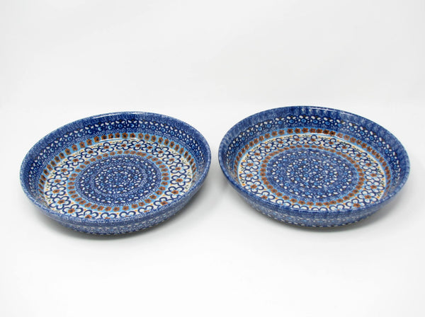 Vintage Boleslawiec Zaklady Ceramiczne Polish Pottery Pie Plate or Serving Dish with Blue Polka Dots