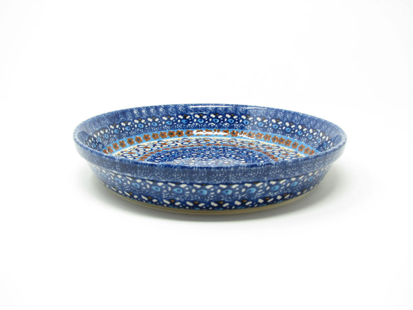 Vintage Boleslawiec Zaklady Ceramiczne Polish Pottery Pie Plate or Serving Dish with Blue Polka Dots