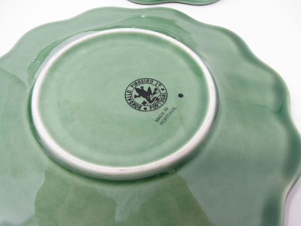 Vintage Bordallo Pinheiro Portugal Green Rabbit Ceramic Cups & Saucers - 8 Pieces