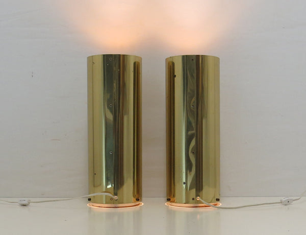 Vintage Brass Cylinder Up Light Lamps Attributed to Robert Sonneman - a Pair