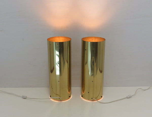 Vintage Brass Cylinder Up Light Lamps Attributed to Robert Sonneman - a Pair