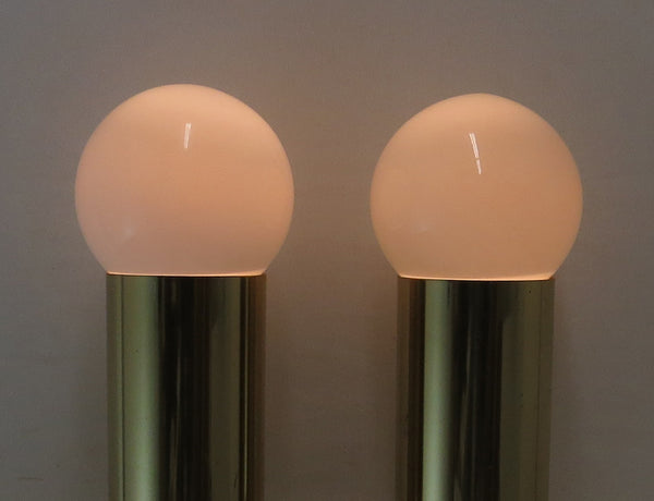 Vintage Brass Cylinder Up Light Lamps Attributed to Robert Sonneman - a Pair