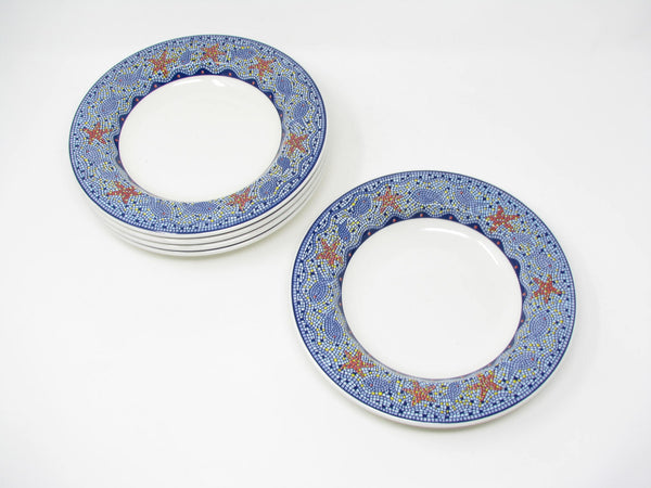 Vintage Brunelli Italy Mosaic Fish Ceramic Rimmed Bowls - 5 Pieces