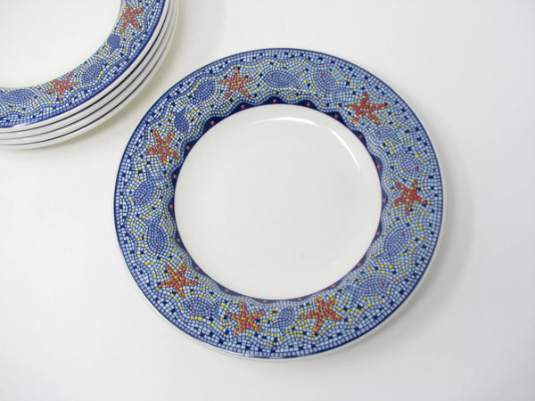 Vintage Brunelli Italy Mosaic Fish Ceramic Rimmed Bowls - 5 Pieces
