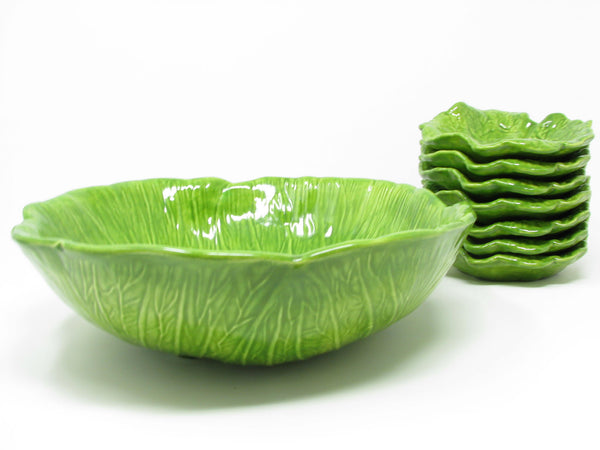 edgebrookhouse Vintage Cabbage or Lettuce Shaped Ceramic Serving Bowl Shallow Dish Set - 8 Pieces