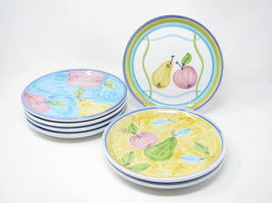 edgebrookhouse Vintage Caleca Fruit Italian Pottery Mix Match Salad Plates with Hand-Painted Fruit Apples Pears - 7 Pieces