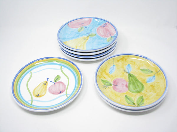 edgebrookhouse Vintage Caleca Fruit Italian Pottery Mix Match Salad Plates with Hand-Painted Fruit Apples Pears - 7 Pieces