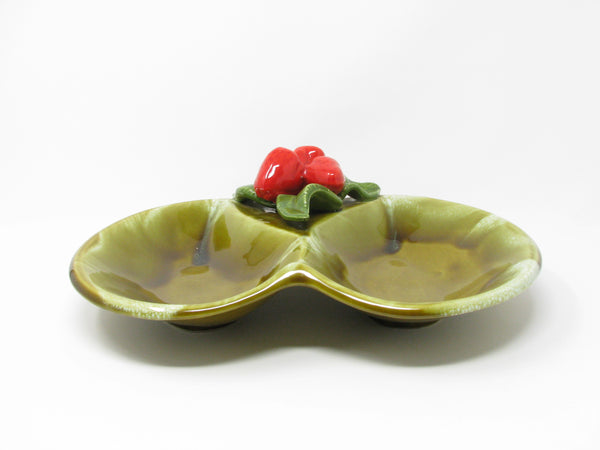Vintage California Pottery Green Divided Strawberry Serving Dish