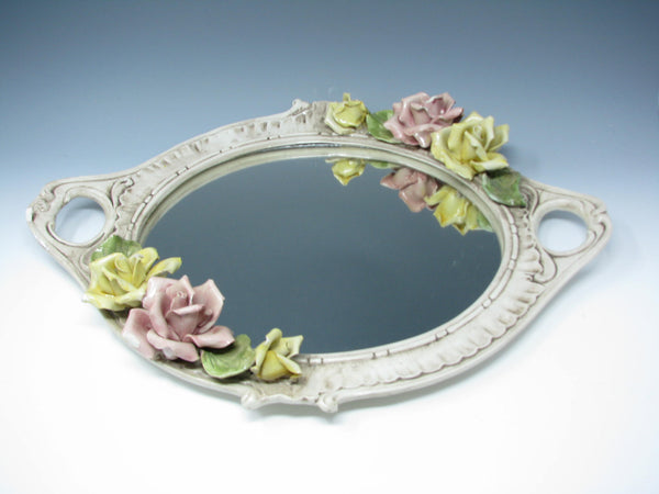 edgebrookhouse - Vintage Capodimonte Style Floral Roses Mirrored Decorative Vanity Tray