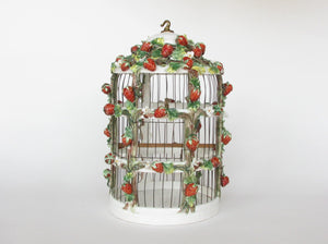 Vintage Capodimonte Style Italian Ceramic Decorative Bird Cage / Aviary with Strawberries
