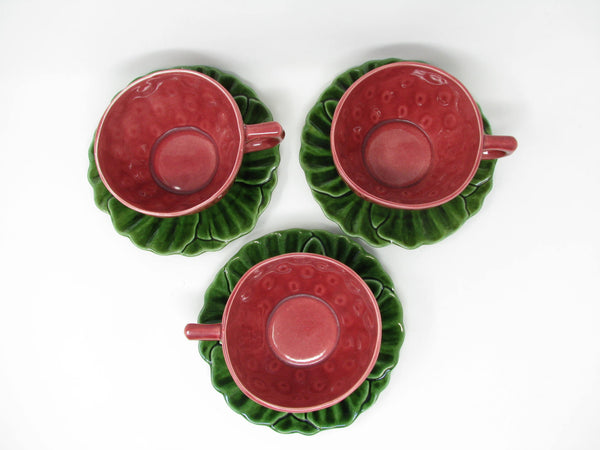 Vintage Cemar California Pottery Strawberry Breakfast Cups & Saucers - 6 Pieces