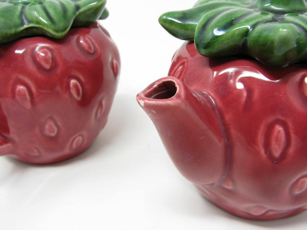 Vintage Cemar California Pottery Strawberry Creamer and Lidded Sugar Bowl - 2 Pieces