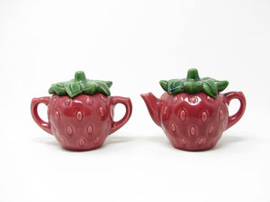 Vintage Cemar California Pottery Strawberry Creamer and Lidded Sugar Bowl - 2 Pieces
