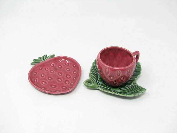 Vintage Cemar California Pottery Strawberry Demitasse Espresso Cup & Saucer - 2 Pieces