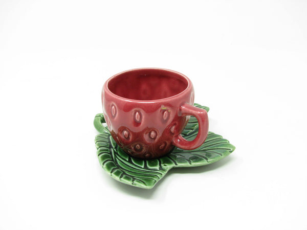 Vintage Cemar California Pottery Strawberry Demitasse Espresso Cup & Saucer - 2 Pieces