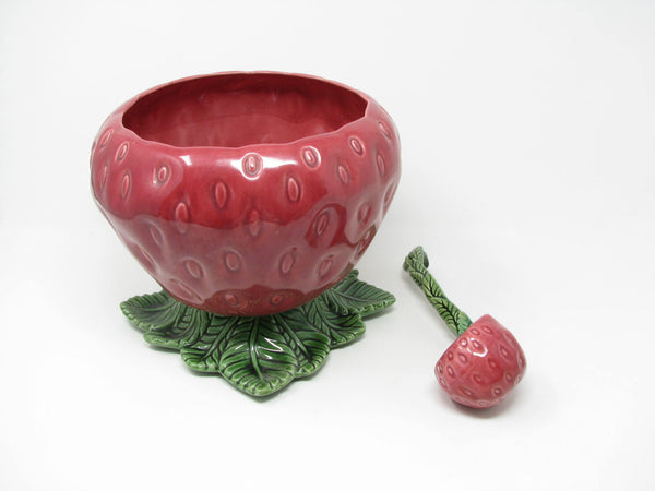 Vintage Cemar California Pottery Strawberry Footed Salad or Punch Bowl with Ladle
