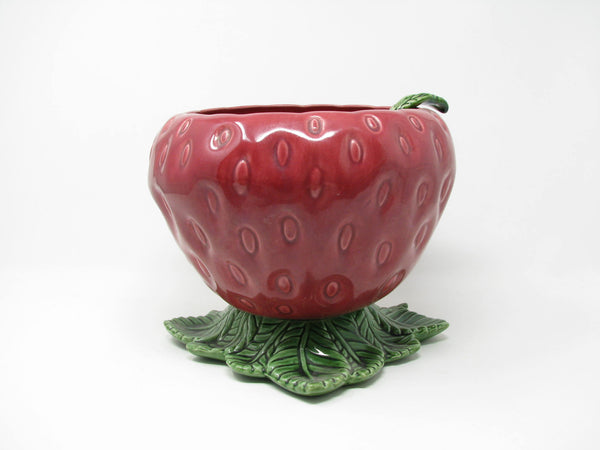 Vintage Cemar California Pottery Strawberry Footed Salad or Punch Bowl with Ladle