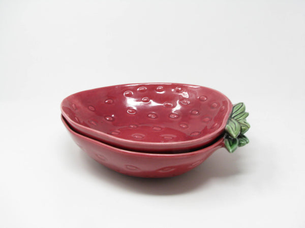 Vintage Cemar California Pottery Strawberry Large Serving Bowls - 2 Pieces