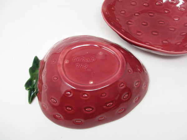 Vintage Cemar California Pottery Strawberry Large Serving Bowls - 2 Pieces